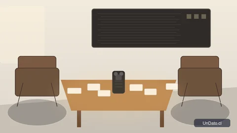 Sala de entrevista con dos sillas, un grabador de audio de mesa, tarjetas de preguntas y una pizarra de prioridades.