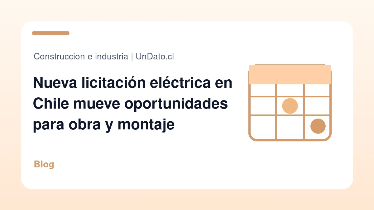 Portada editorial sobre obras eléctricas y empleo técnico en Chile, con torres de transmisión y planos de obra