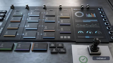 Un tablero de reclutamiento con etapas conectadas, tarjetas de vacantes y un panel de métricas.
