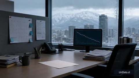 Mesa de oficina con calendario de turnos, aviso de empleo y una gráfica descendente, en un ambiente asociado al invierno laboral.