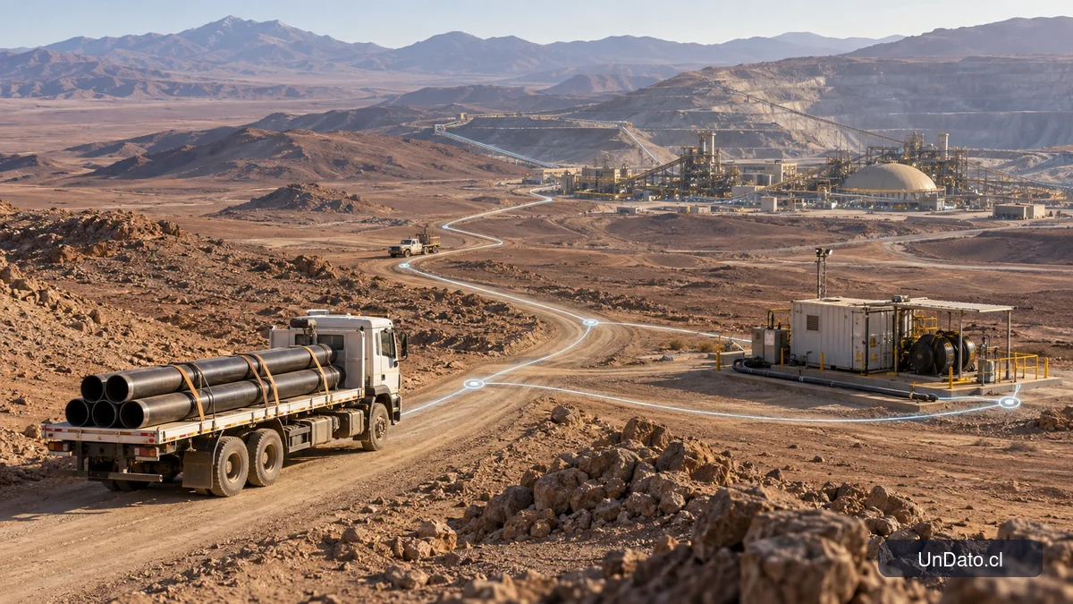 Cadena de proveedores industriales conectada con una operación minera en el norte de Chile