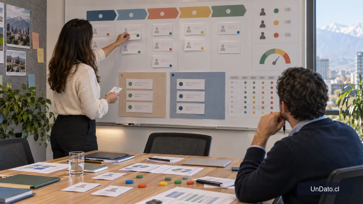 Panel de planificación de un proceso de selección con etapas, criterios de evaluación y responsabilidades de contratación