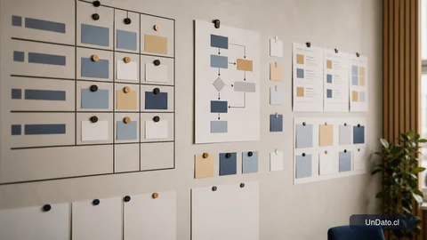 Panel de selección con fichas de tareas, etiquetas de habilidades y una matriz de criterios para evaluar candidatos.