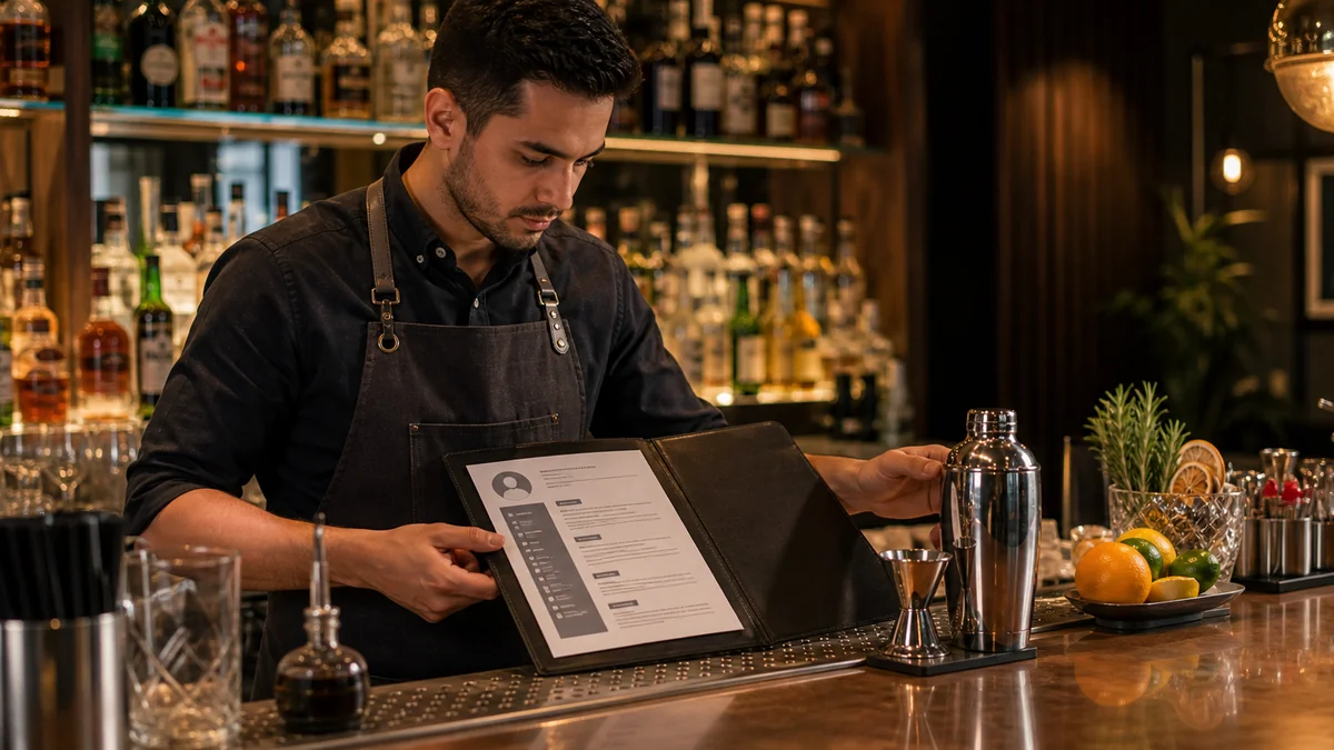 CV de bartender: barra, atención y control de insumos