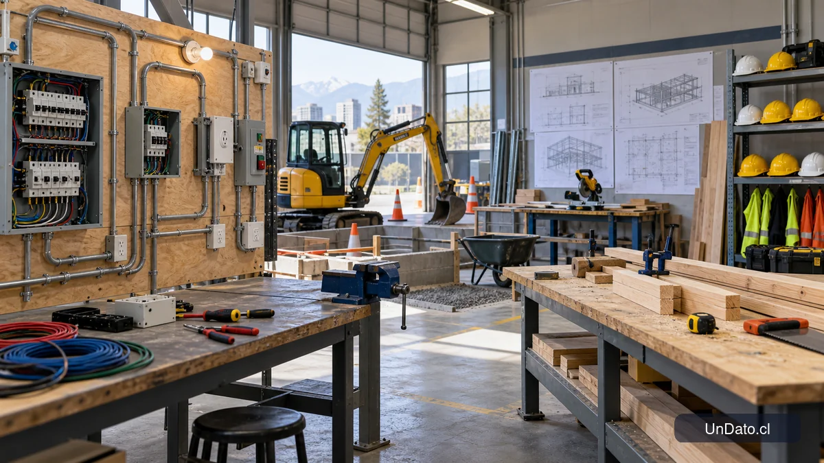 Centro de capacitación con módulos de electricidad, carpintería y maquinaria para oficios de construcción