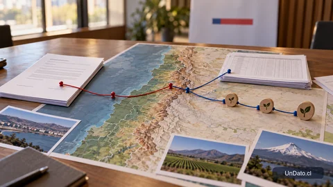 Diagrama de planificación de contratación formal con mapa regional, ficha de contrato y etapas mensuales de apoyo económico