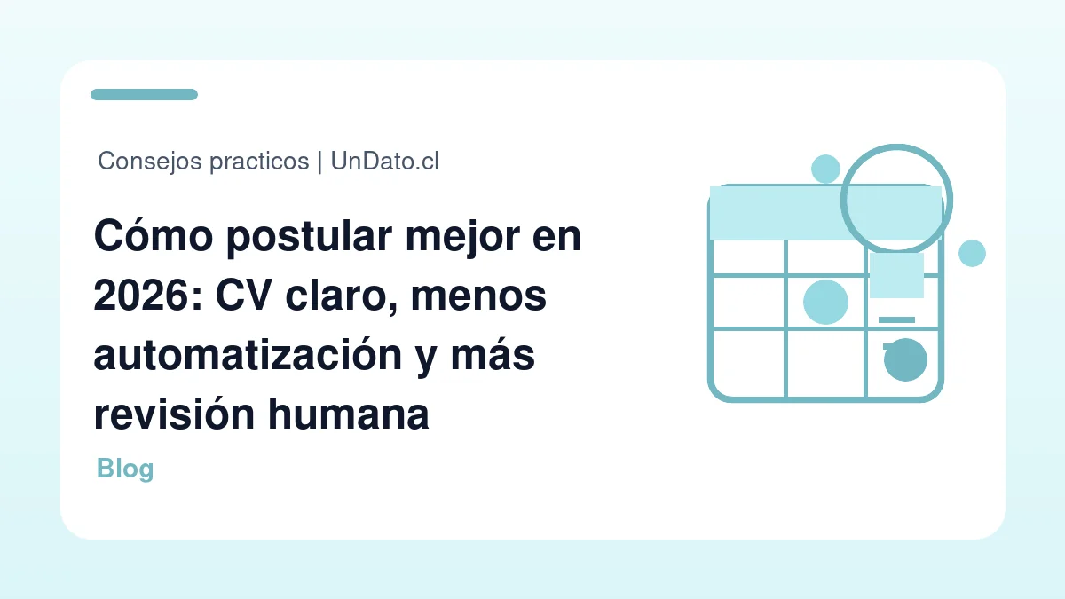 Portada editorial con una persona revisando un currículum frente a una laptop y gráficos de contratación en segundo plano