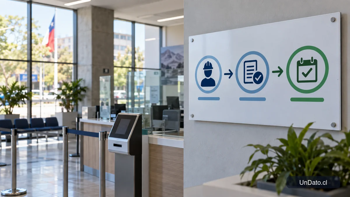 Señalética en un punto de atención que representa los pasos para revisar elegibilidad, postular y hacer seguimiento al Subsidio Unificado al Empleo.