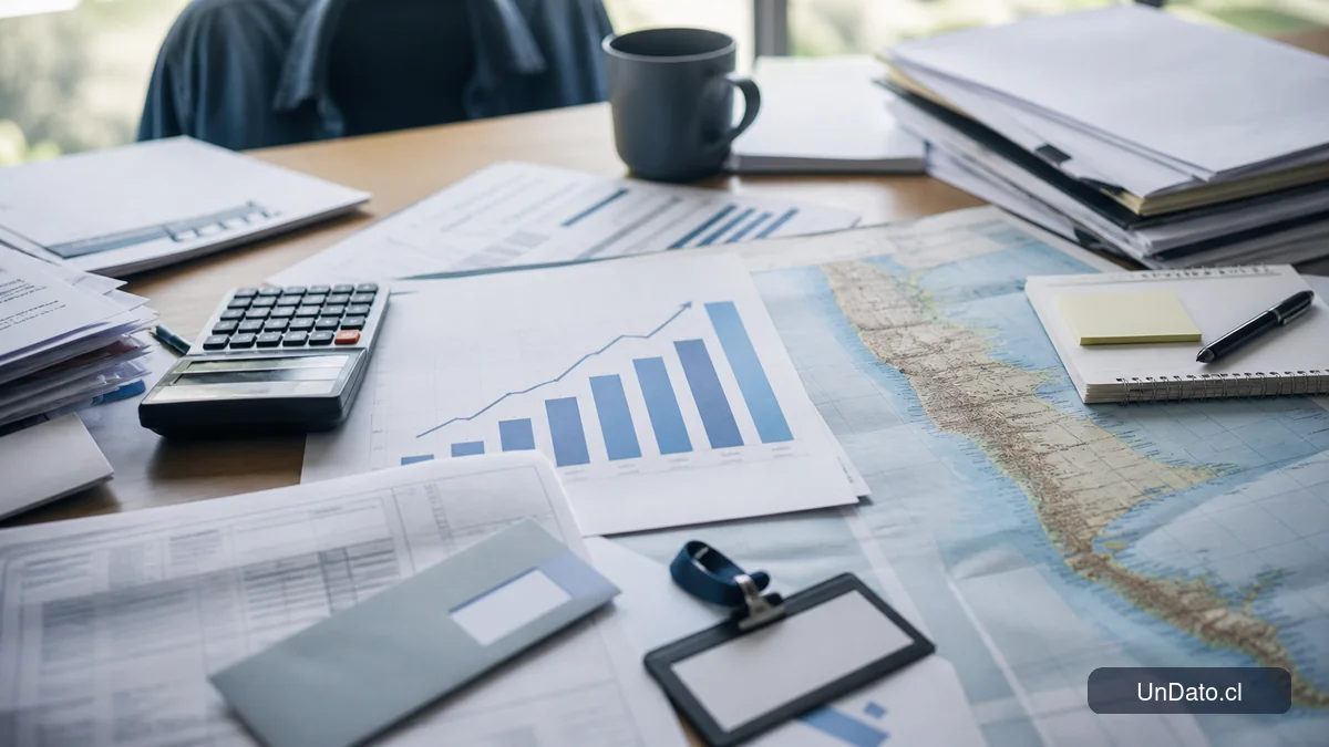 Gráfico con cifras de desempleo, una calculadora y documentos laborales sobre una mesa de análisis.