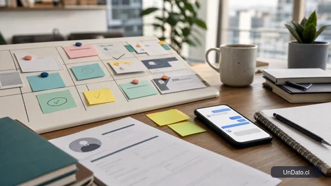 Tablero de búsqueda laboral con empresas objetivo, mensajes de contacto y un perfil profesional organizado.