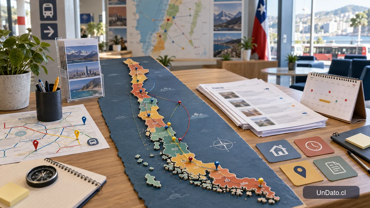 Mapa de Chile con filtros visuales para buscar vacantes por región, comuna, modalidad y jornada