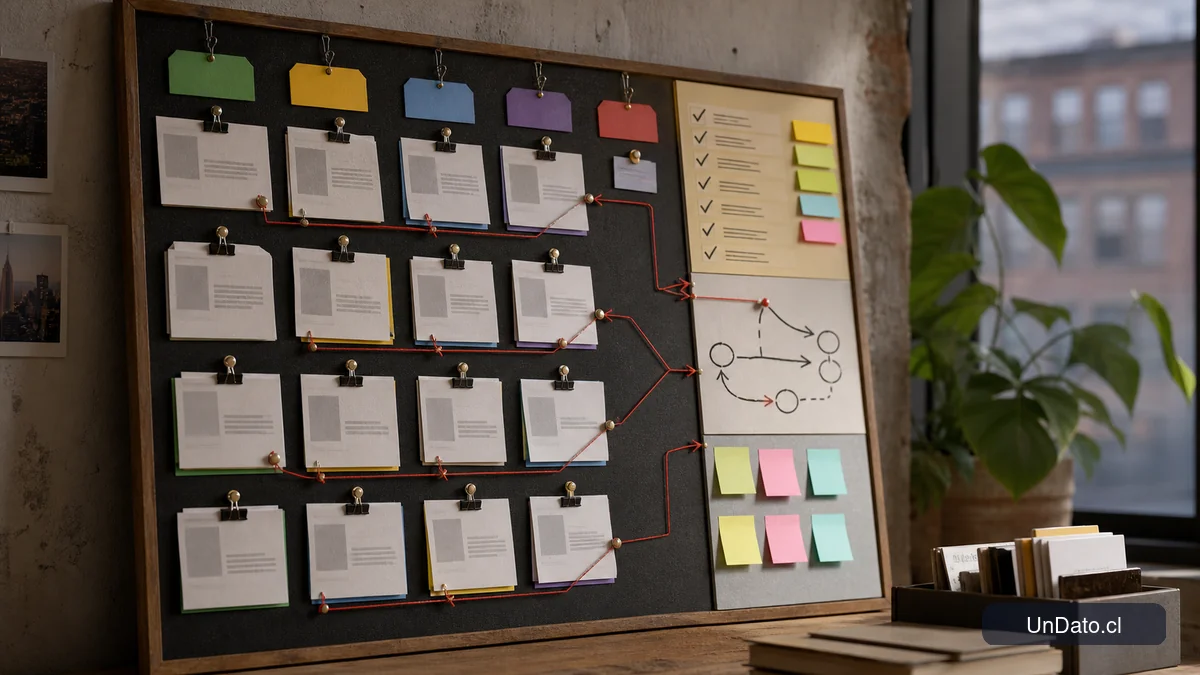 Tablero visual con postulaciones, prioridades y habilidades para organizar una búsqueda laboral más focalizada.