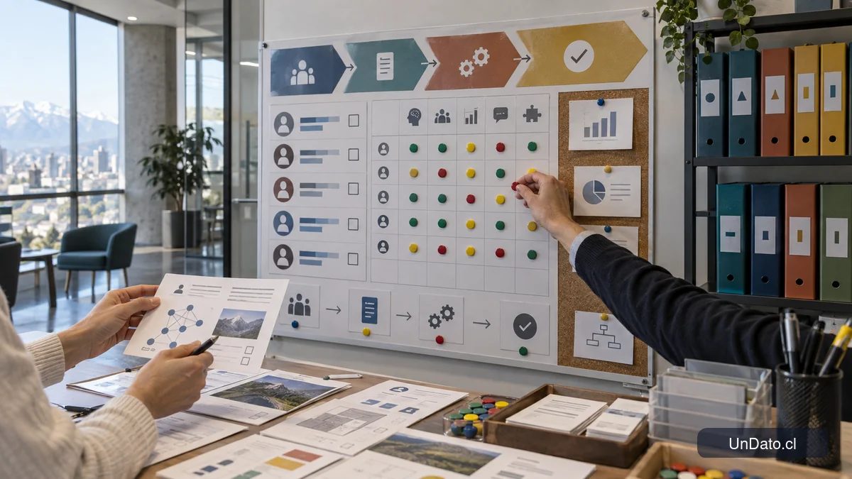 Panel de evaluación laboral con competencias, casos prácticos y criterios para validar postulantes