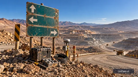 Señalética esquemática que conecta localidades mineras con distintas especialidades laborales en el norte de Chile.