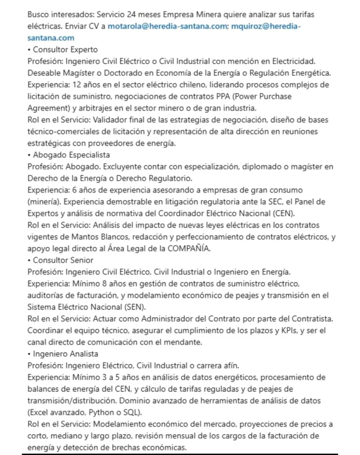 Asesores de Tarifas Eléctricas para Empresa Minera - imagen 1