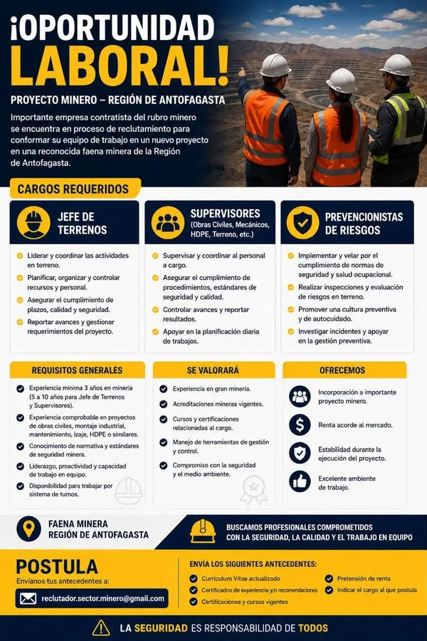 Jefe de Terrenos, Supervisores y Prevencionistas - imagen 1
