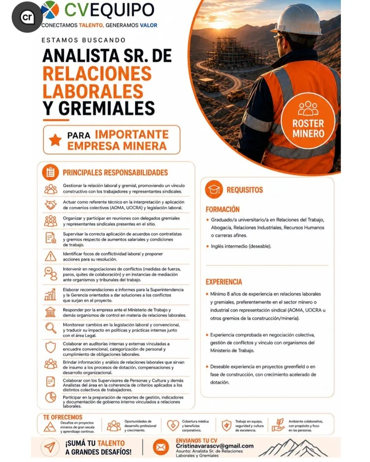 Analista Sr. de Relaciones Laborales y Gremiales - imagen 1