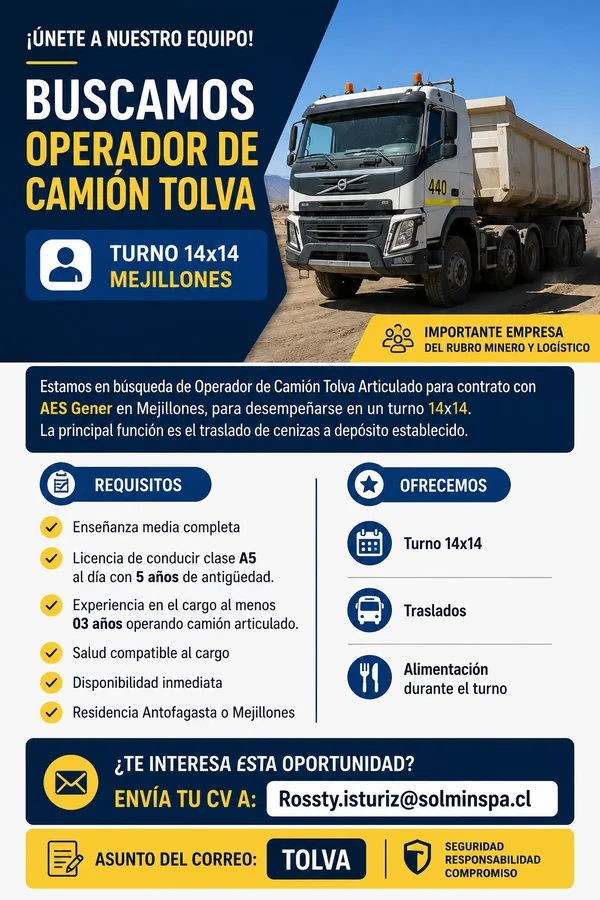 Operador de Camión Tolva Articulado - imagen 1