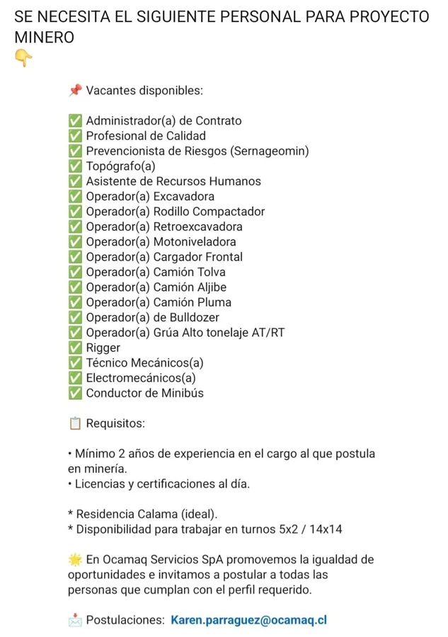 Personal para Proyecto Minero - imagen 1