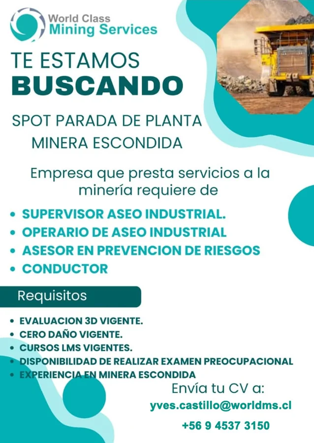 Personal para Parada de Planta Minera Escondida - imagen 1