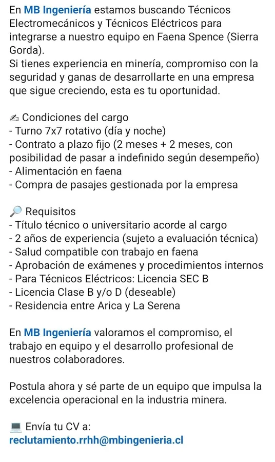 Técnico Electromecánico y Técnico Eléctrico - imagen 1