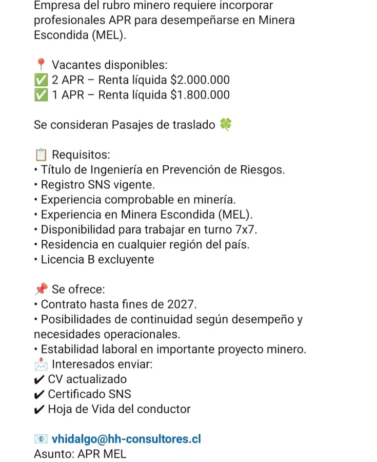 Profesionales APR - Minera Escondida - imagen 1