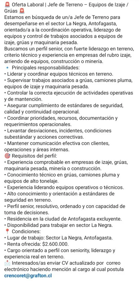 Jefe de Terreno Izaje y Grúas - imagen 1