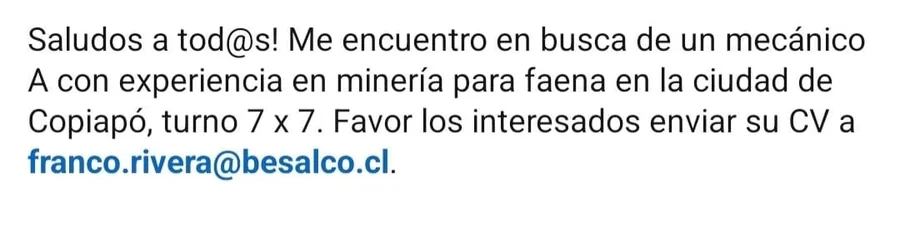 Se busca mecánico con experiencia en minería - imagen 1