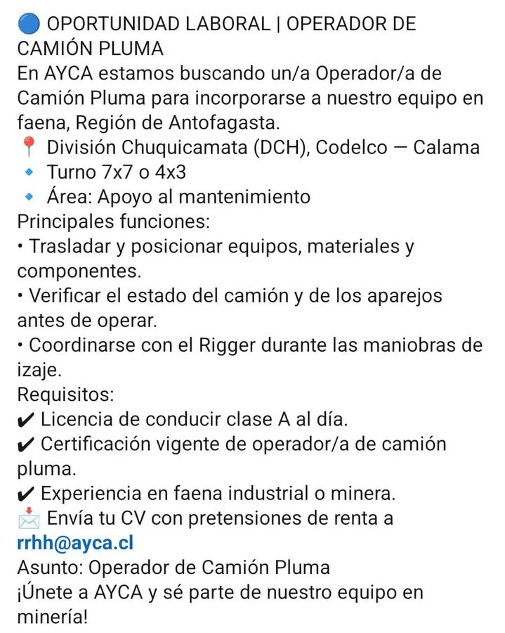 Operador de Camión Pluma - imagen 1