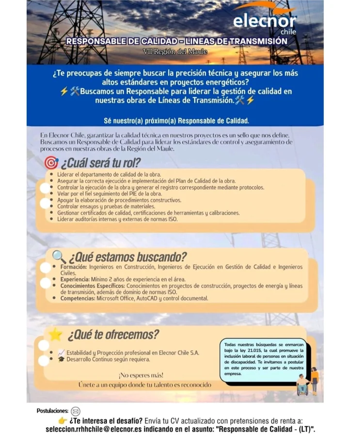 Responsable de Calidad - Líneas de Transmisión - imagen 1