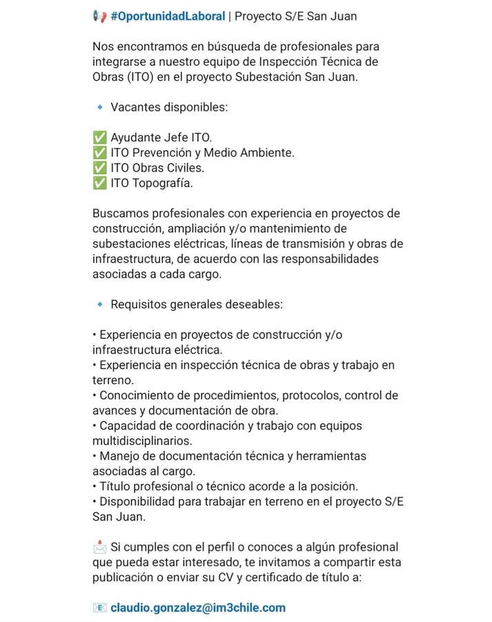 Profesionales ITO - Proyecto S/E San Juan - imagen 1