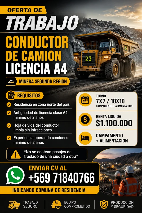 Conductor de Camión Licencia A4 - Segunda Región - imagen 1