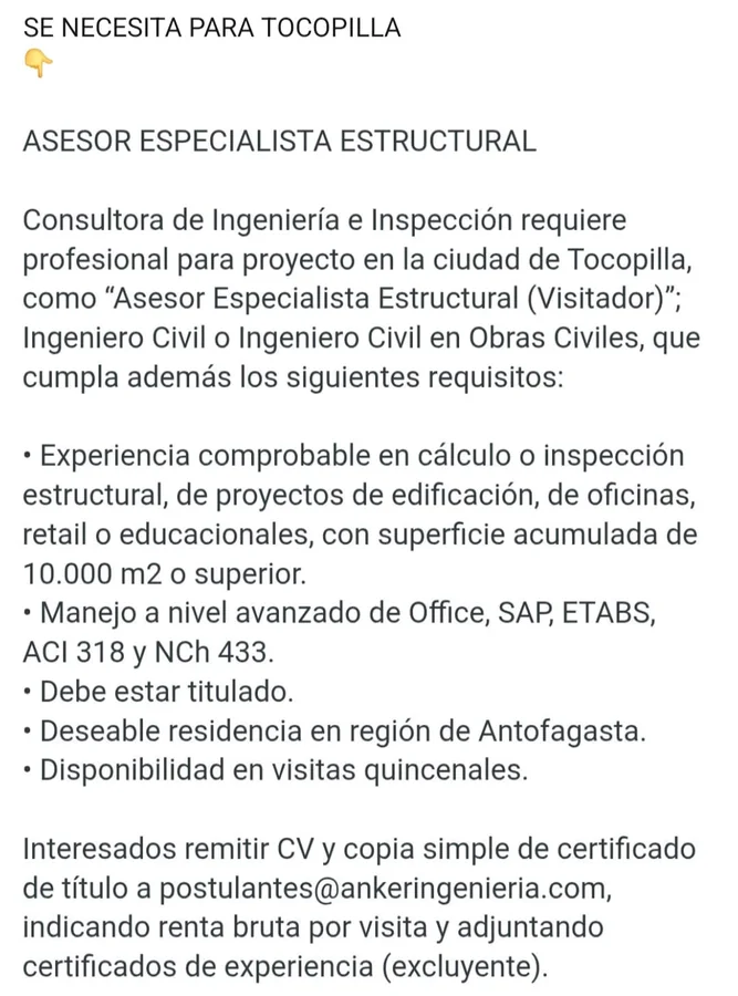 Asesor Especialista Estructural para Tocopilla - imagen 1
