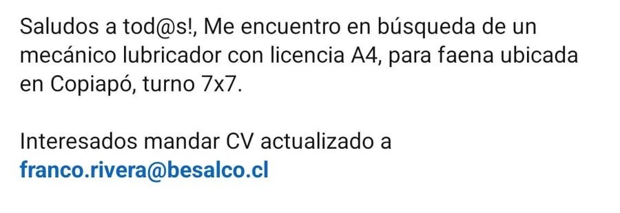 Mecánico Lubricador Licencia A4 - imagen 1