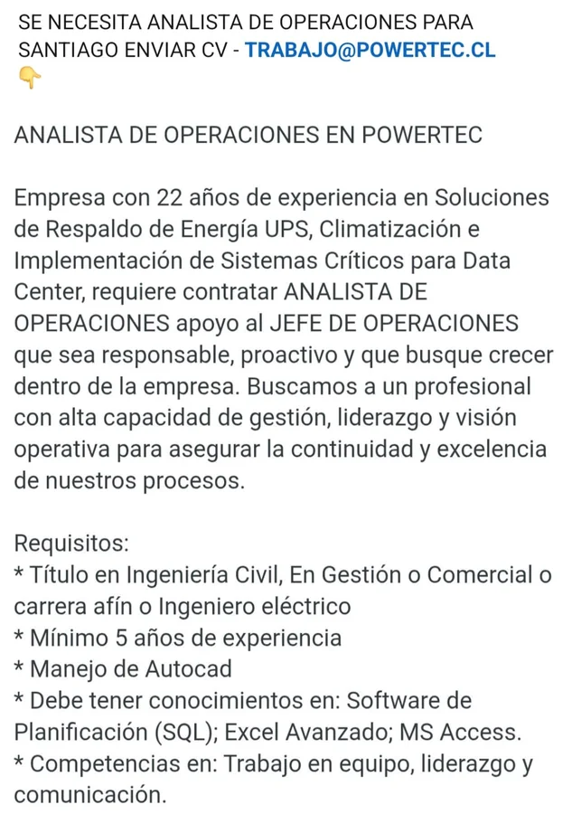 Analista de Operaciones en Powertec - imagen 1