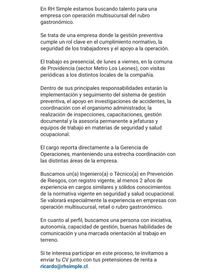 Ingeniero o Técnico en Prevención de Riesgos - imagen 1