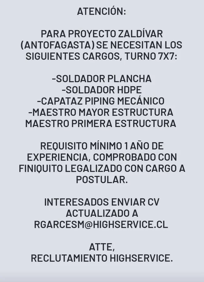 Soldadores, Capataz y Maestros - Proyecto Zaldívar - imagen 1