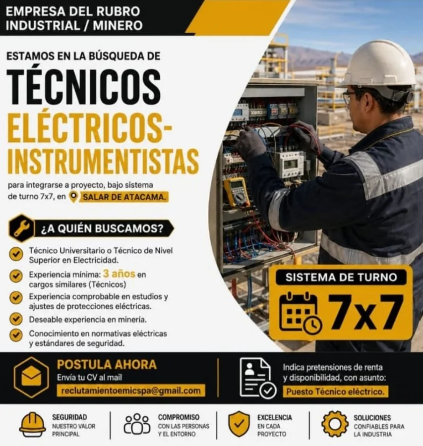 Técnicos Eléctricos e Instrumentistas para Minería - imagen 1