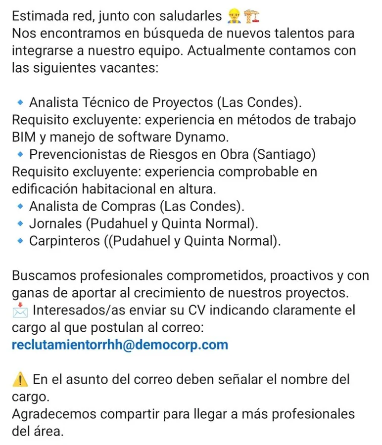 Vacantes en Democorp: Proyectos y Construcción - imagen 1