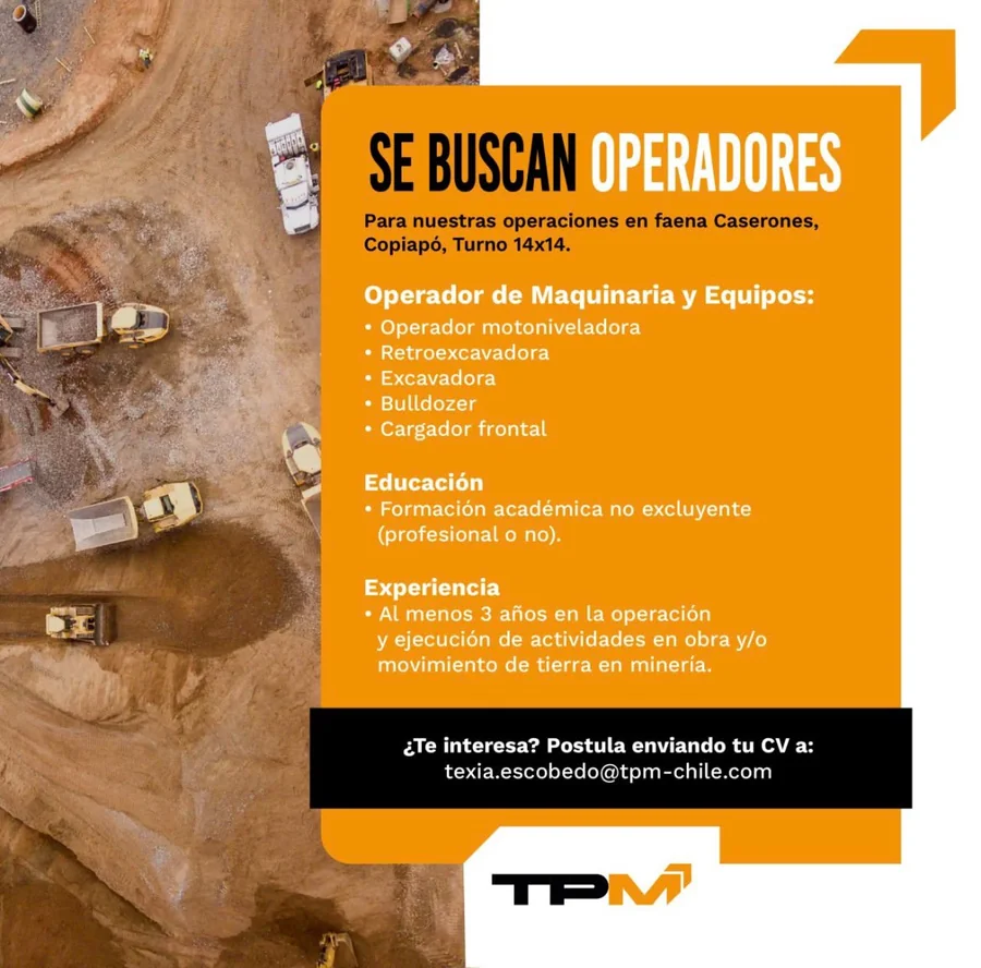 Operadores de Maquinaria – Caserones, Copiapó - imagen 1