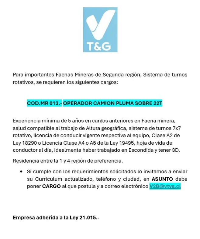 Operador Camión Pluma sobre 22T - imagen 1
