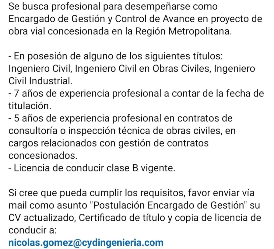 Encargado de Gestión y Control de Avance - imagen 1