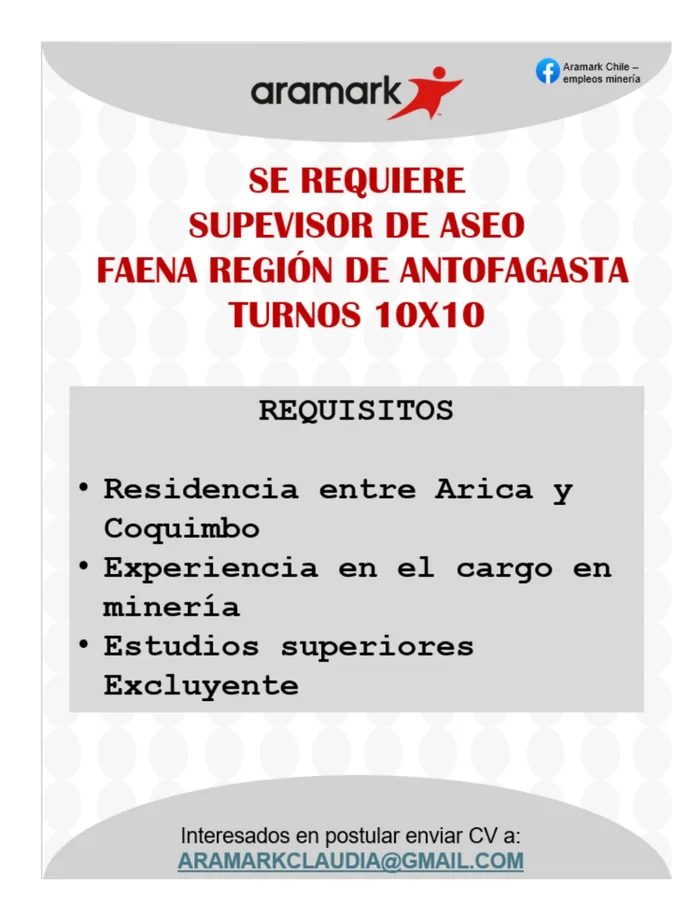Supervisor de Aseo en Faena Minera - imagen 1