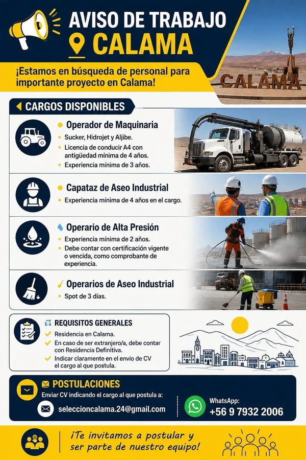 Búsqueda de Operarios y Operadores en Calama - imagen 1