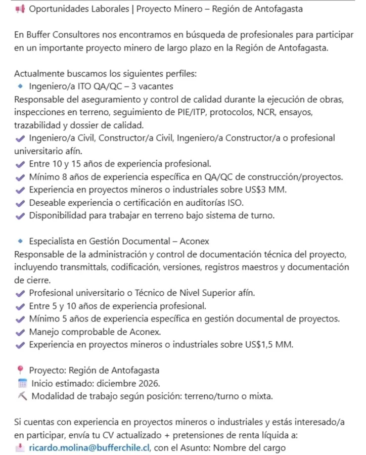 Profesionales para Proyecto Minero - imagen 1