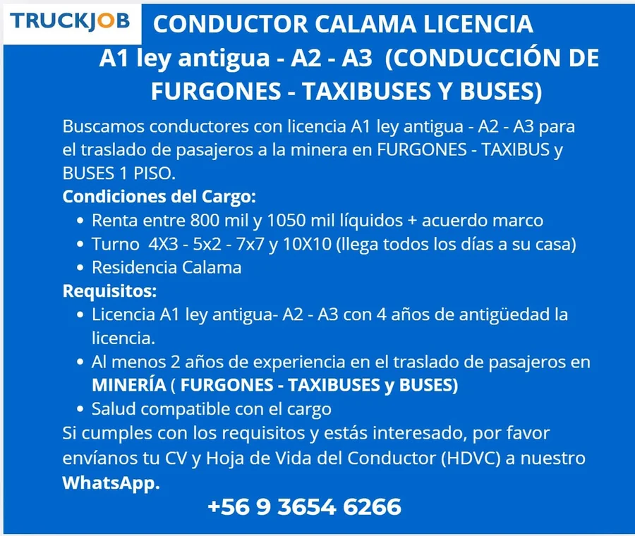 Conductor de camión minero con licencia A1/A2/A3 - imagen 1