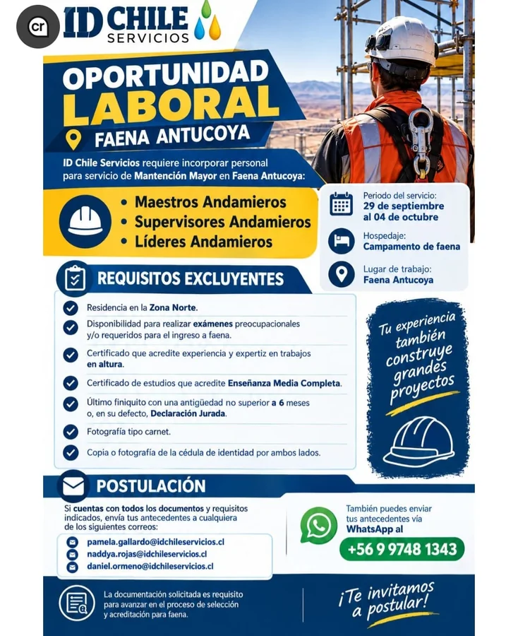 Personal para Mantención Mayor en Faena Antucoya - imagen 1