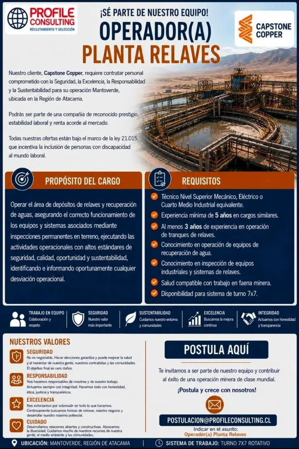 Operador(a) Planta Relaves - imagen 1