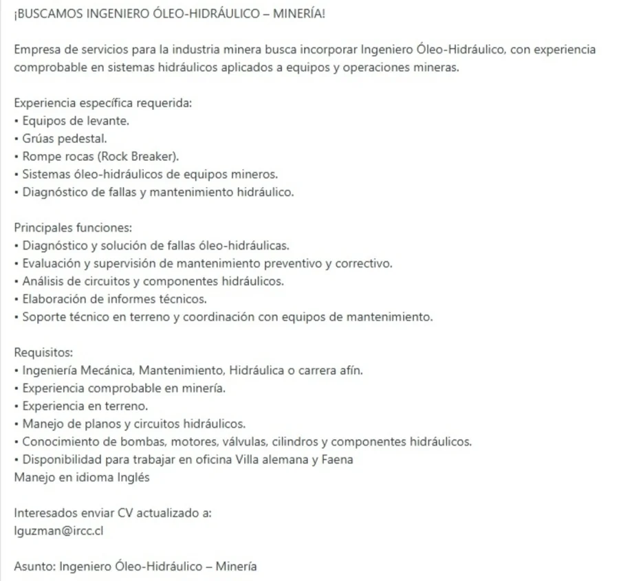 Ingeniero Óleo-Hidráulico - Minería - imagen 1