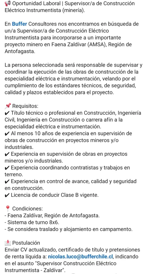 Supervisor de Construcción Eléctrico Instrumentista - imagen 1